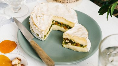 Camembert farci herbes, noisettes abricots secs