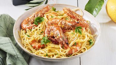 Linguine gambas, citron, persil, vin blanc piment d’Espelette