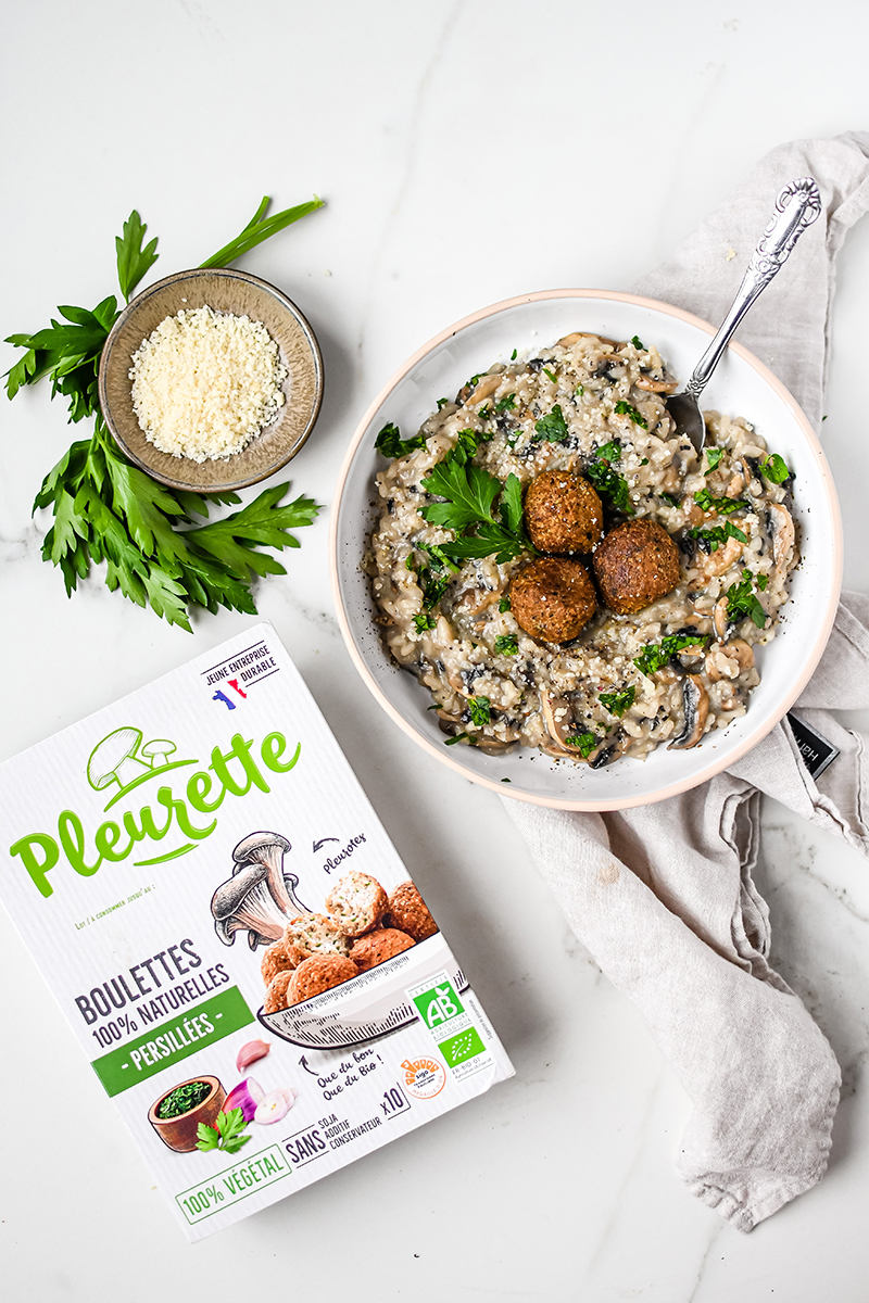 Risotto champignons boulettes persillées