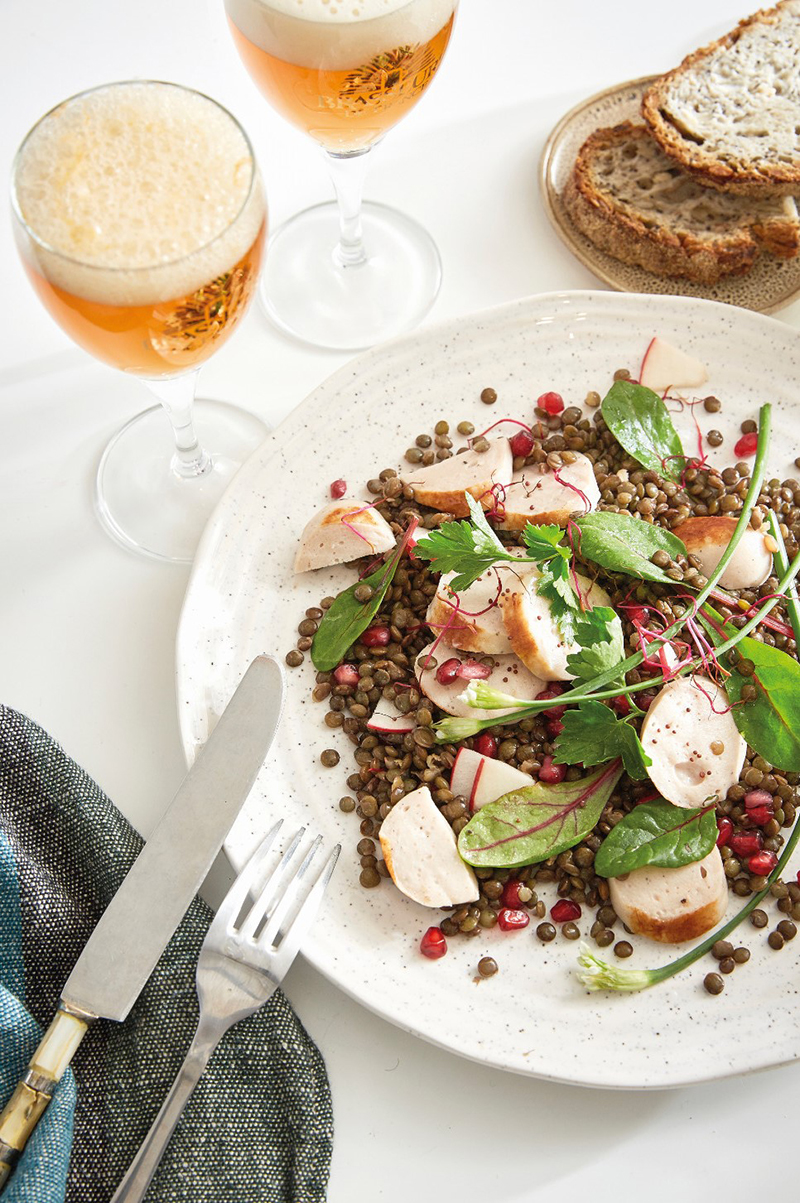 Salade de lentilles boudin blanc
