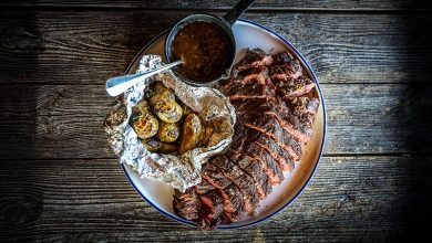 Bavette de bœuf irlandais grillée au feu de bois