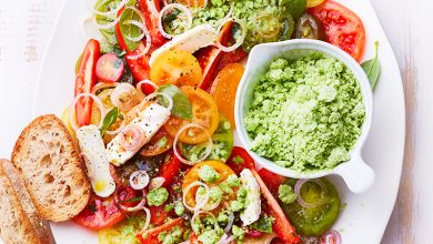 Salade de tomates et granité chèvre-basilic