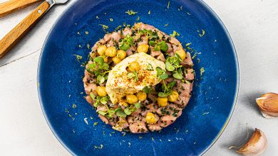 Tartare de veau, houmous léger