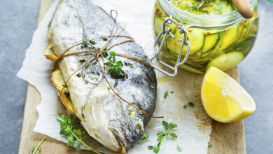 Daurade grillée thym, condiment courgettes