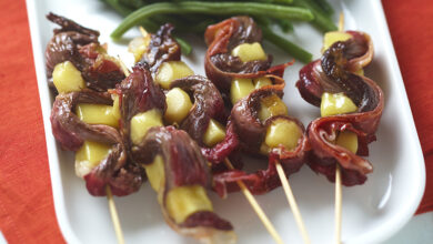 Petites brochettes de bavette de bœuf et Comté