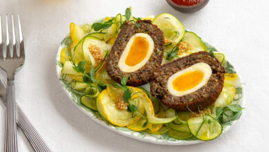 Scotch Egg, farce champignons, sauce BBQ maison