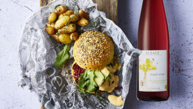 Pulled Chicken Burger, pommes de terre grenaille huile d’olive sucrine flammé