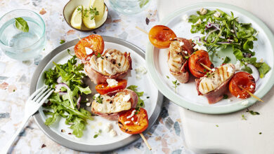 Brochettes d’été lapin abricots thym