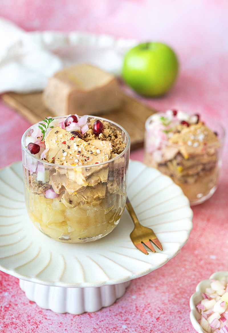 Crumble Granny Smith Foie Gras condiment acidulé échalotes