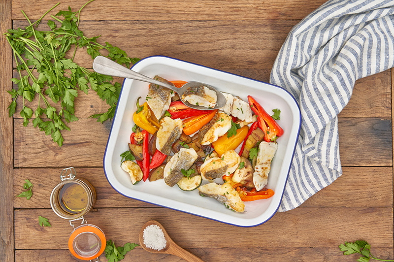 Merlu plancha légumes grillés
