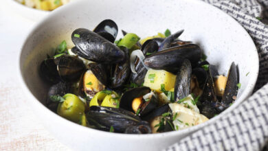 Moules de bouchot Baie du Mont-Saint-Michel fondue de poireaux fromage