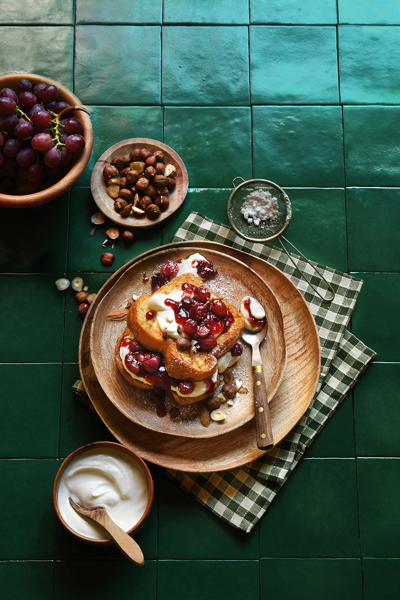 Croque pain perdu compotée de raisin 