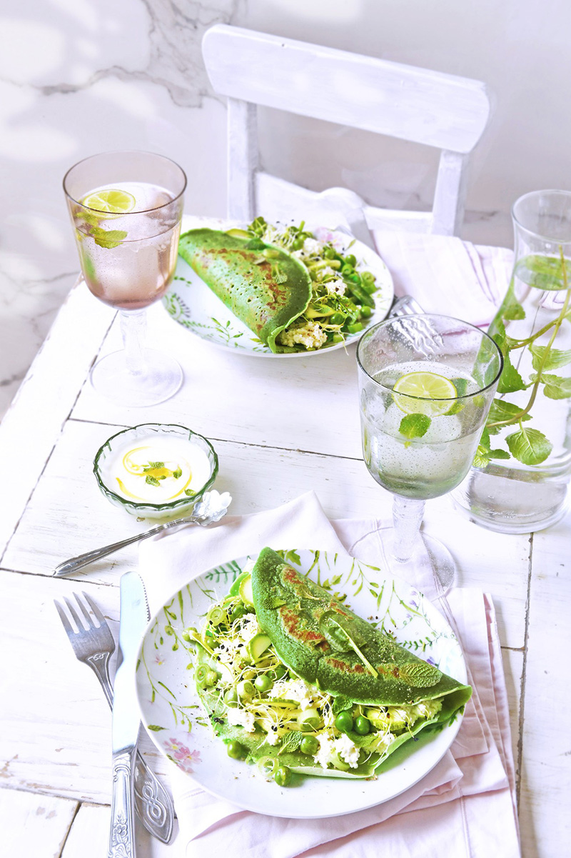 Crêpe fromage frais légumes croquants