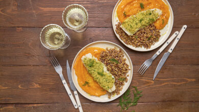 Églefin croûte d’herbes purée de potimarron