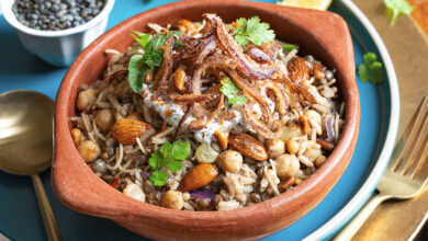Riz lentilles pois chiches à l’égyptienne