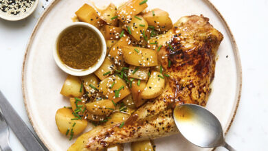 Cuisses de poulet fermier Label Rouge pommes de terre Teriyaki