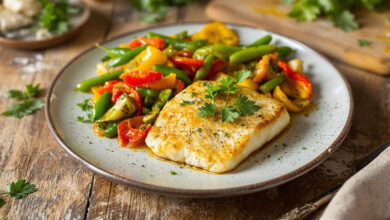Filet d’églefin curcuma, poêlée de légumes du soleil