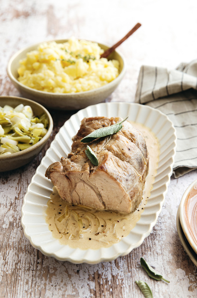 Rôti de veau mijoté vin blanc