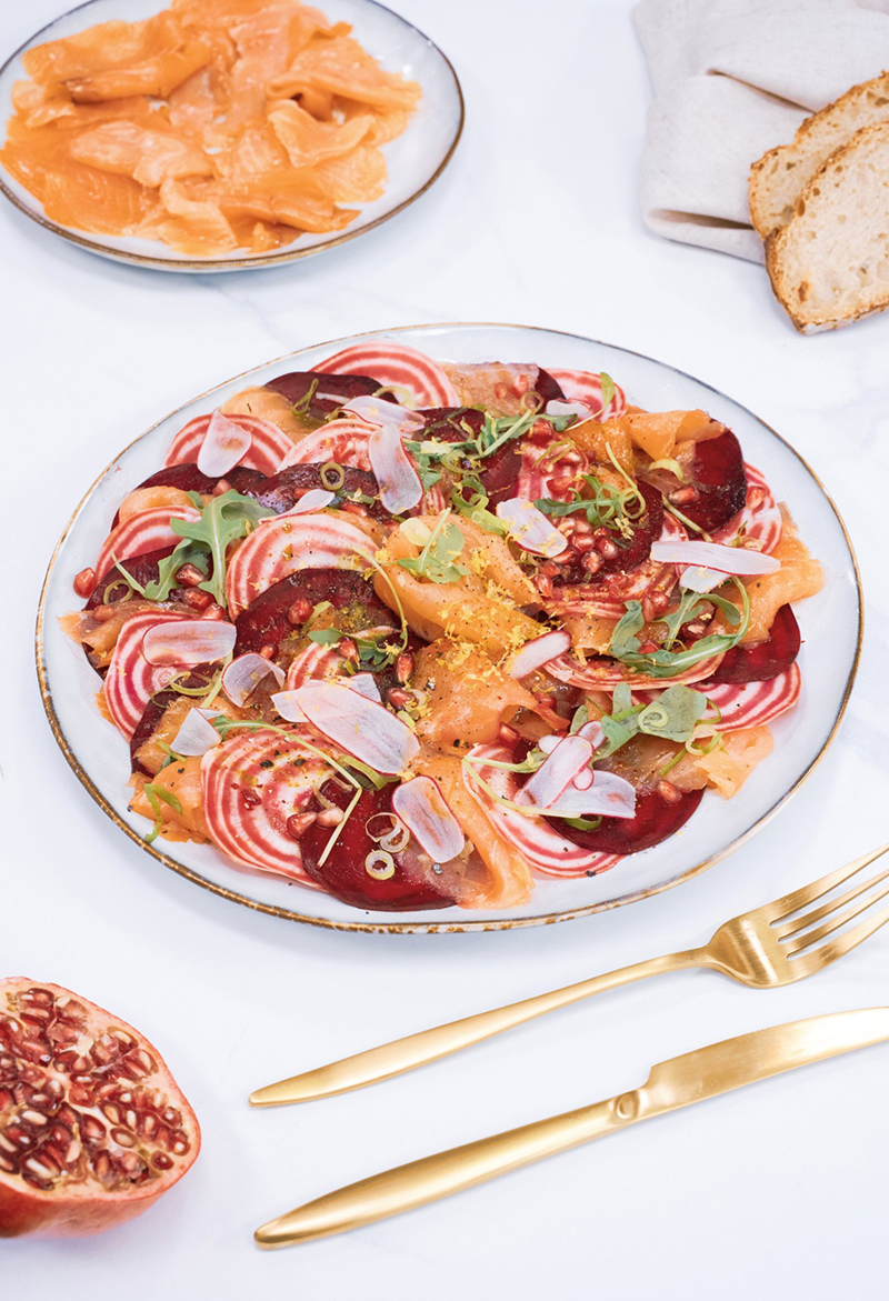 Carpaccio saumon fumé betteraves multicolores