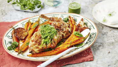 Gigot de chevreau carottes rôties coulis de cresson
