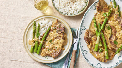 Côtes de porc à la normande asperges