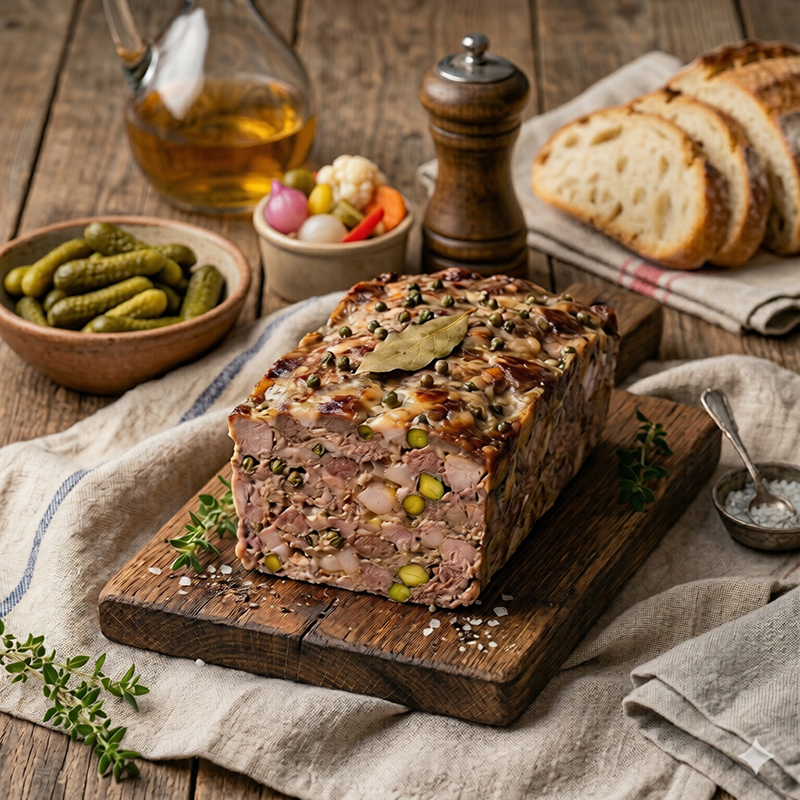 Terrine rustique à l’Armagnac pistaches