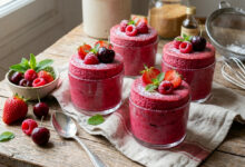 Soufflé glacé fruits rouges en verrines