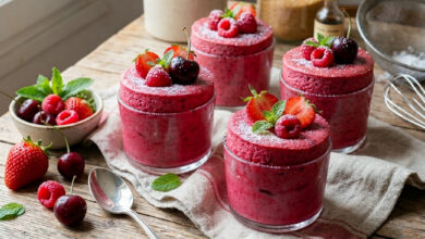 Soufflé glacé fruits rouges en verrines