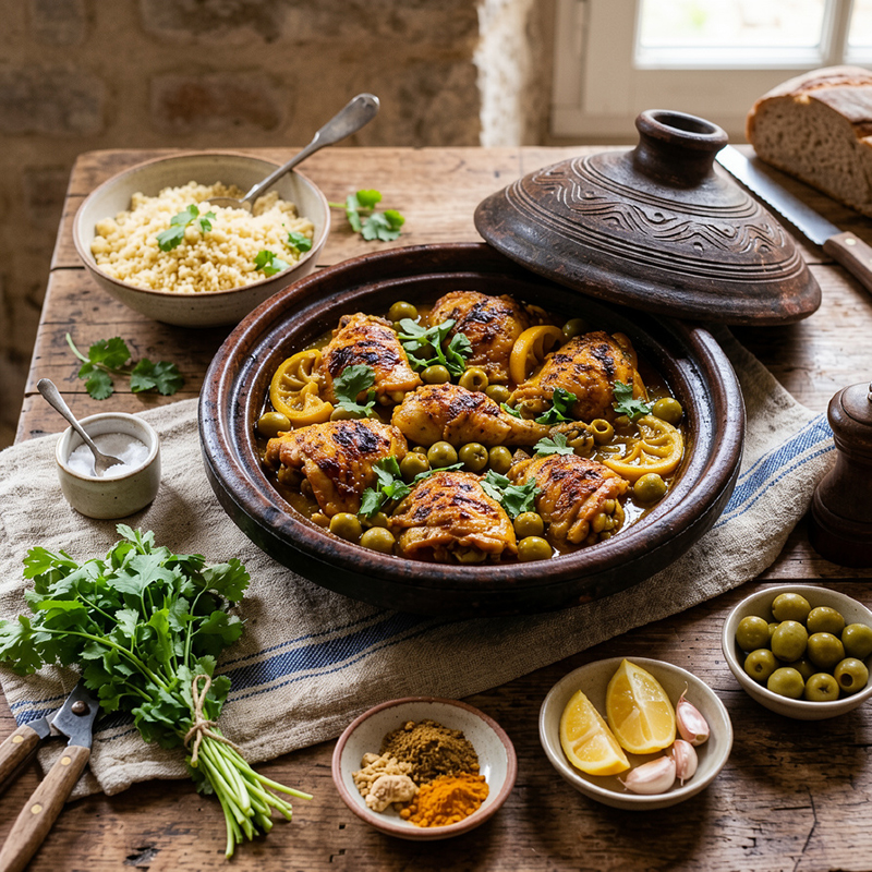 Tajine de poulet olives citron confit