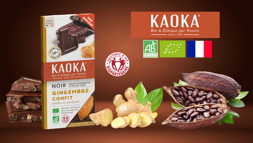 Chocolat noir gingembre confit 66% - 180g, Kaoka