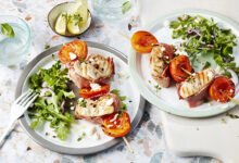Brochettes d’été lapin abricots thym