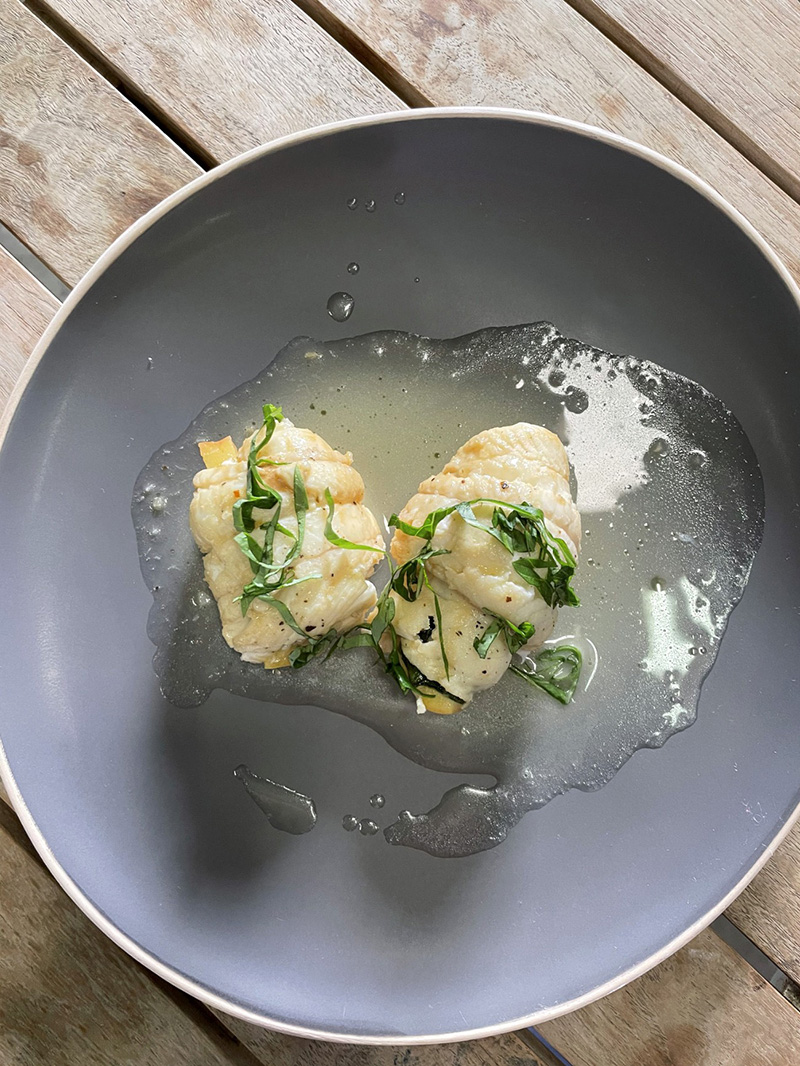 Roulé de limande pommes basilic 