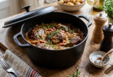 Joues de porc fondantes vin blanc thym