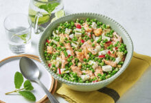 Salade de petits-pois, saumon feta