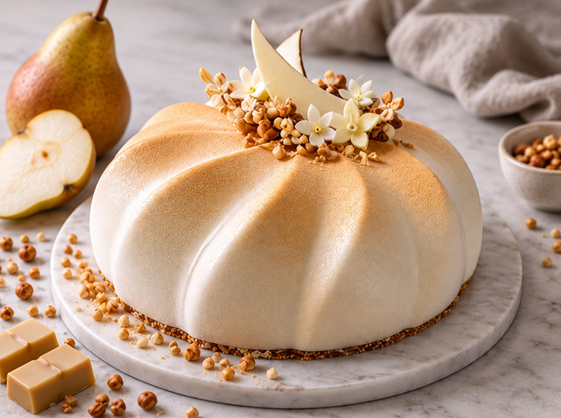 Entremets citron, basilic amande grillée